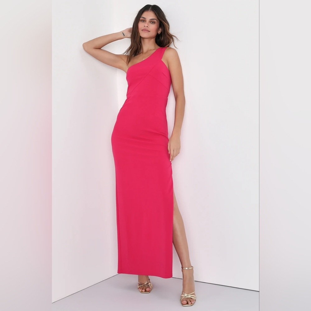 Hot Pink One-Shoulder Maxi Dress
